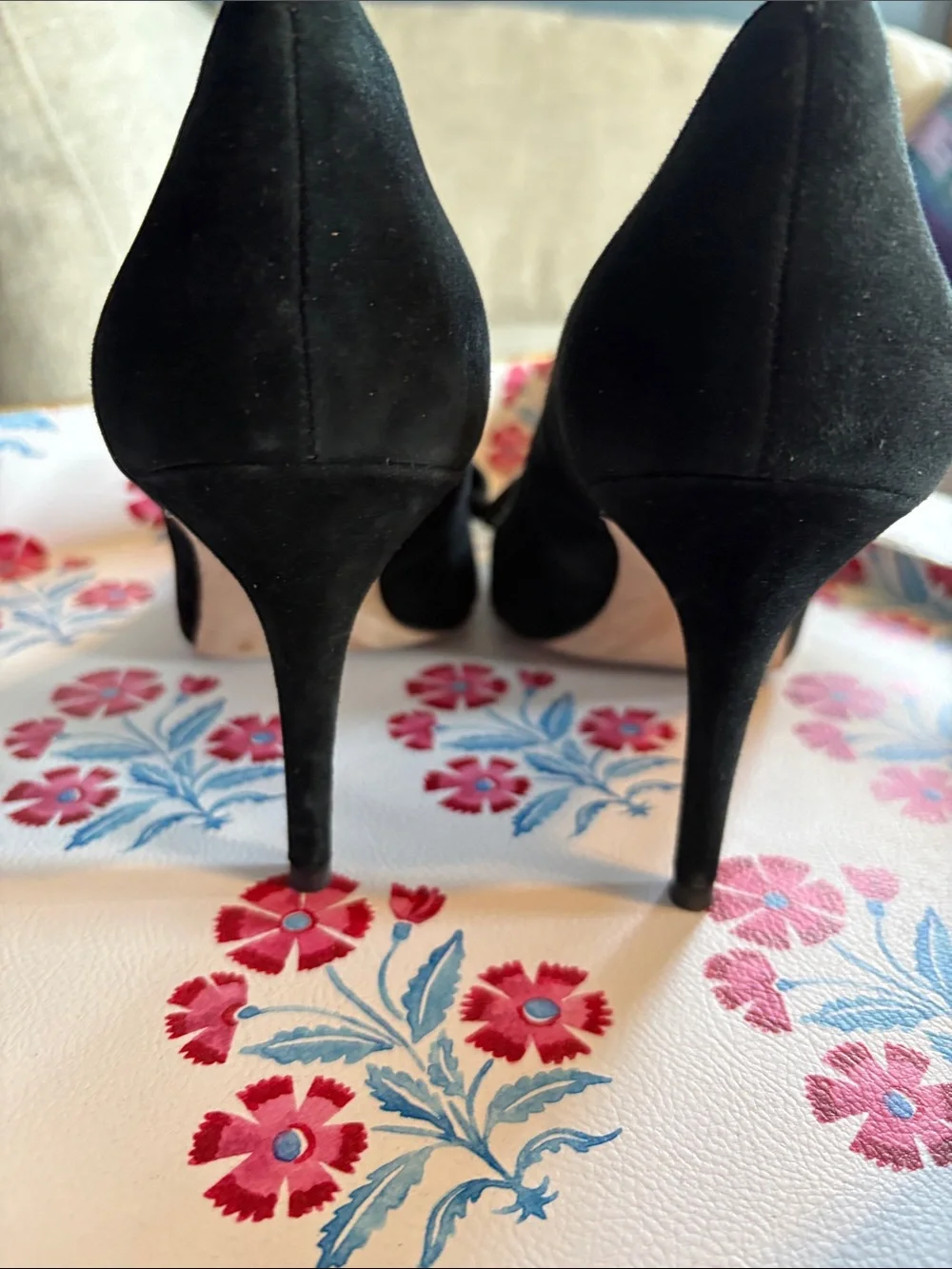 Ann Taylor Black Suede Pointed-Toe Bow Pumps